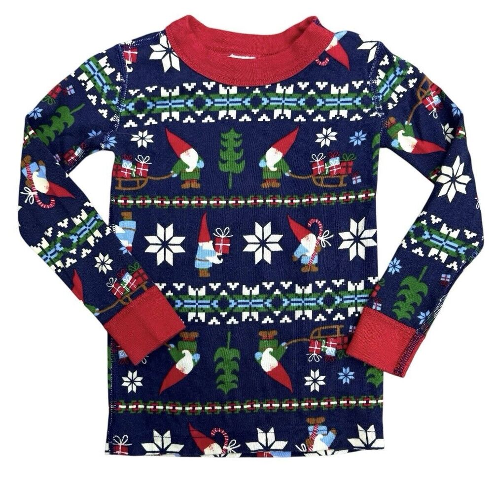 Hanna Andersson Kids Holiday Long John Pajama Set Size US 4 Blue Gnome Sweet - Picture 2 of 9